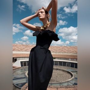 Kika Vargas — Black Micro Velvet Midi Dress - Small - NWT